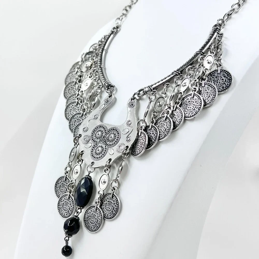 Up-Cycled - Paparazzi Treasure Temptress Antiqued Silver Faux Coin 16” Necklace - Picture 3 of 8